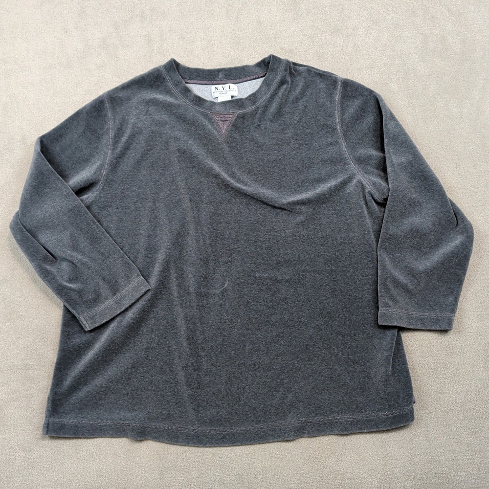 NYL Vintage 90s Velour Sweatshirt 1X Charcoal Grey Cotton Blend Loungewear Cozy